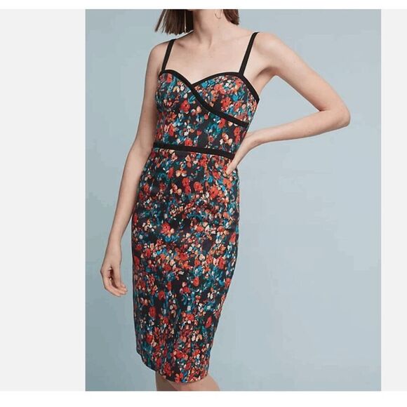 Black Halo Daria Floral Sheath Dress Size 10 Cocktail Bodycon - Picture 2 of 10